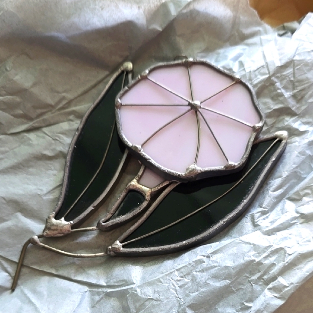 Stained Glass Morning Glory Moon Flower Vintage Tiffany 5"